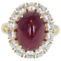 Van Cleef & Arpels 9.42 Carat Cabochon Ruby and Diamond Cluster Ring