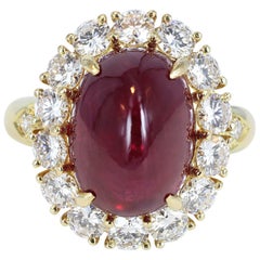  Van Cleef & Arpels 9.42 Carat Cabochon Ruby and Diamond Cluster Ring