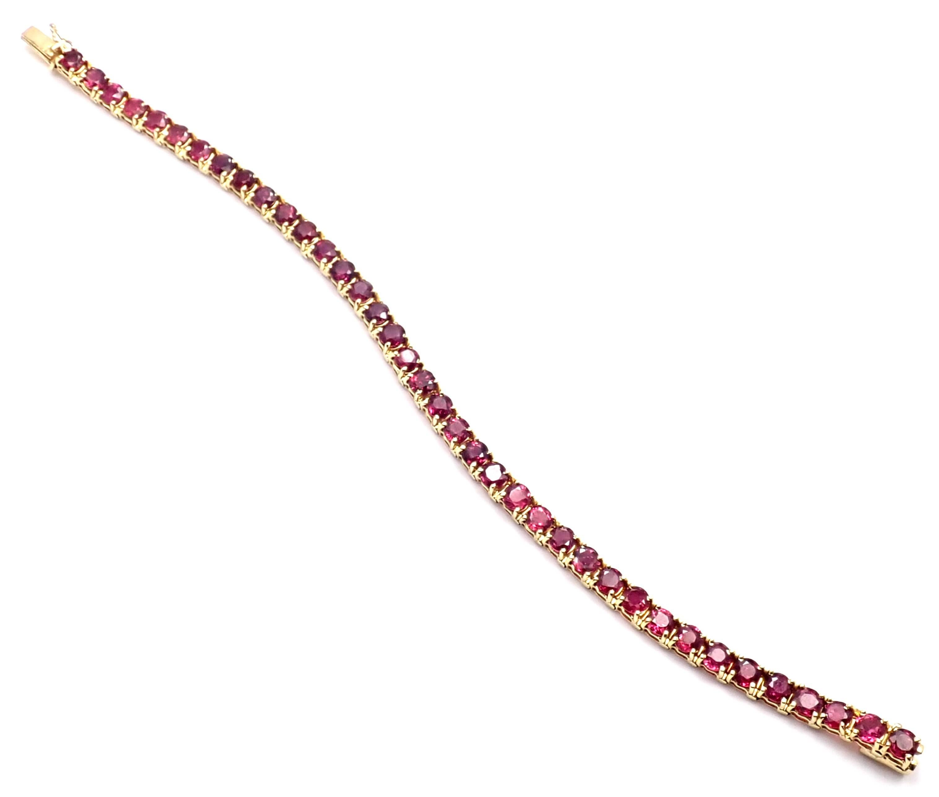 18k Yellow Gold Ruby Tennis Bracelet by Van Cleef & Arpels. 
With 38 round cut rubies total weight approx. 9.5ct
All rubies are no heat, since Van Cleef & Arpels only uses the best stones.
Van Cleef & Arpels chooses stones, which are as clean as