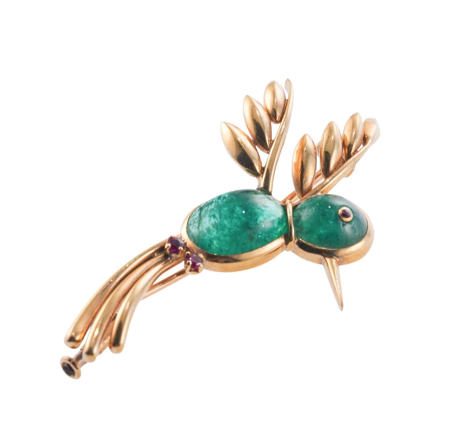 Van Cleef & Arpels Adorable Gold Emerald Ruby Hummingbird Brooch For Sale 1