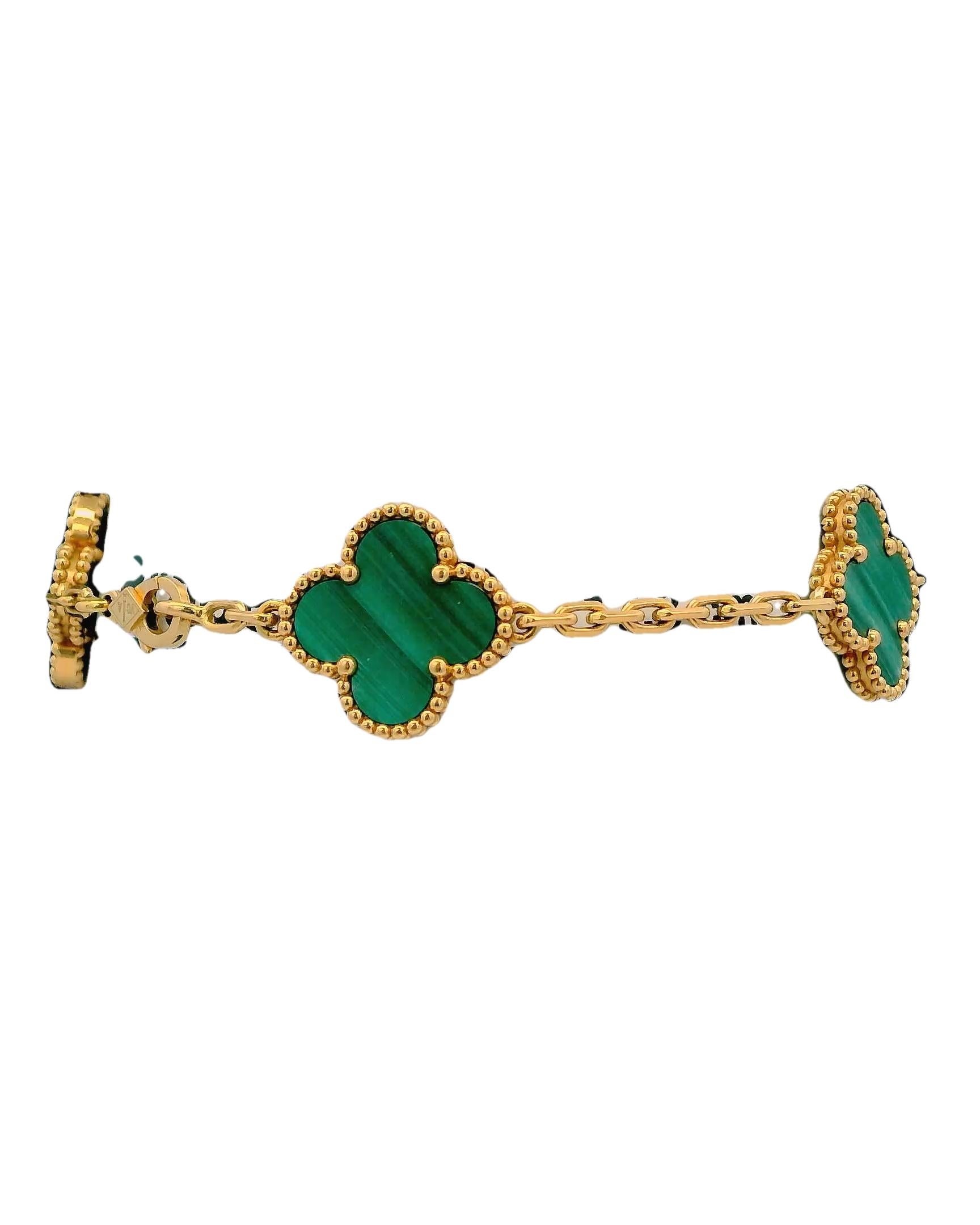 Women's or Men's Van Cleef & Arpels Alahambra Malachite Bracelet Box & Papers