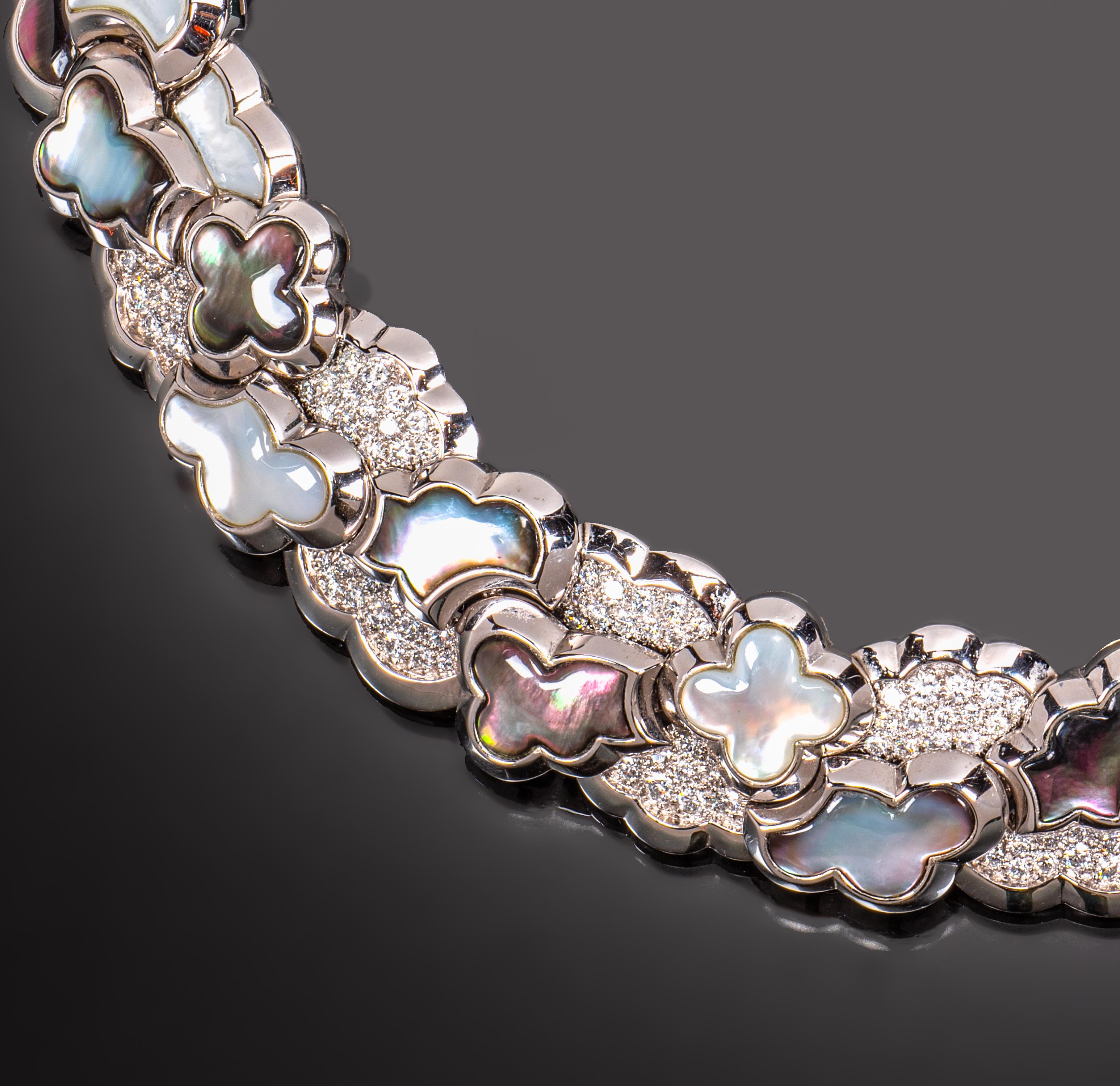 Van Cleef & Arpels Alahambra Mother of pearl, Diamond Necklace (Rundschliff)