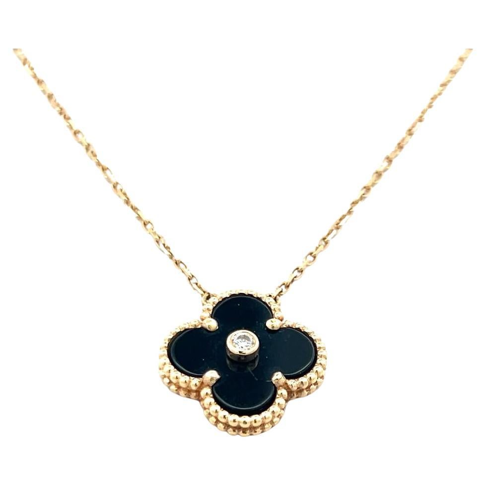 Van Cleef & Arpels Alhambra 0.02 Carat Round Diamond 18K YG Pendant Necklace