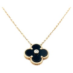 Van Cleef & Arpels Alhambra 0.02 Carat Round Diamond 18K YG Pendant Necklace