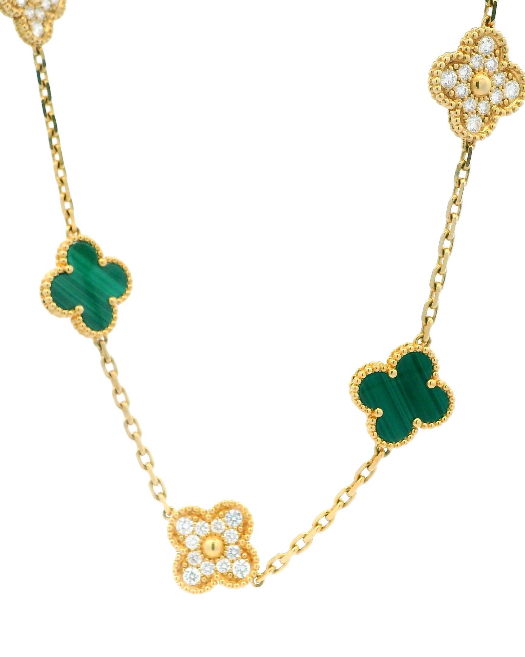 Van Cleef & Arpels Alhambra 10 Motif Pave/Malachite Box and Certificate For Sale 1