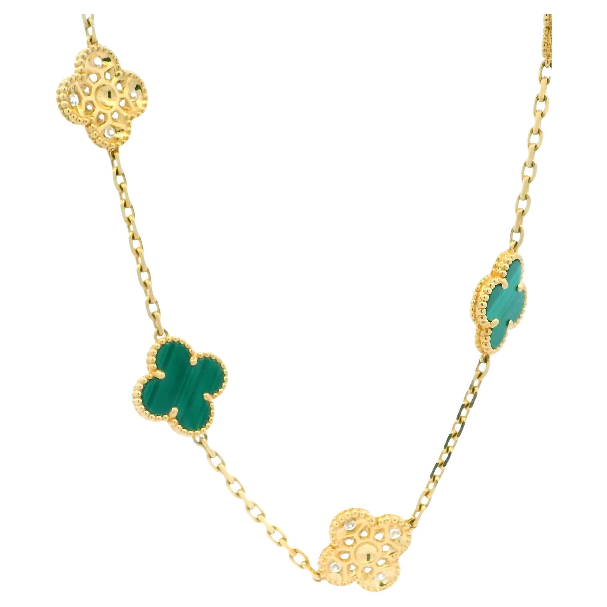 Van Cleef & Arpels Alhambra 10 Motif Pave/Malachite Box and Certificate