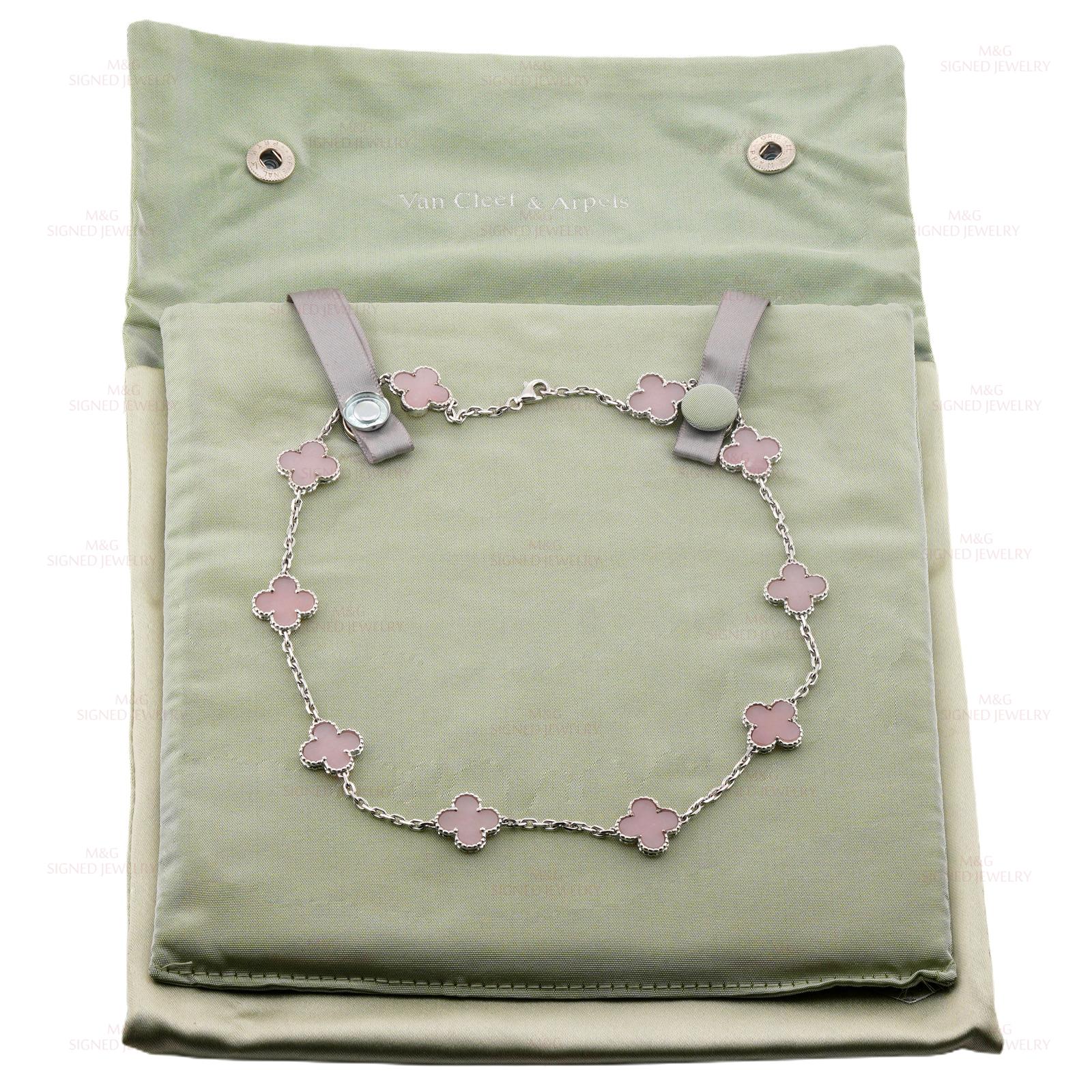 Mixed Cut VAN CLEEF & ARPELS Alhambra 10 Motif Pink Opal Necklace COA For Sale