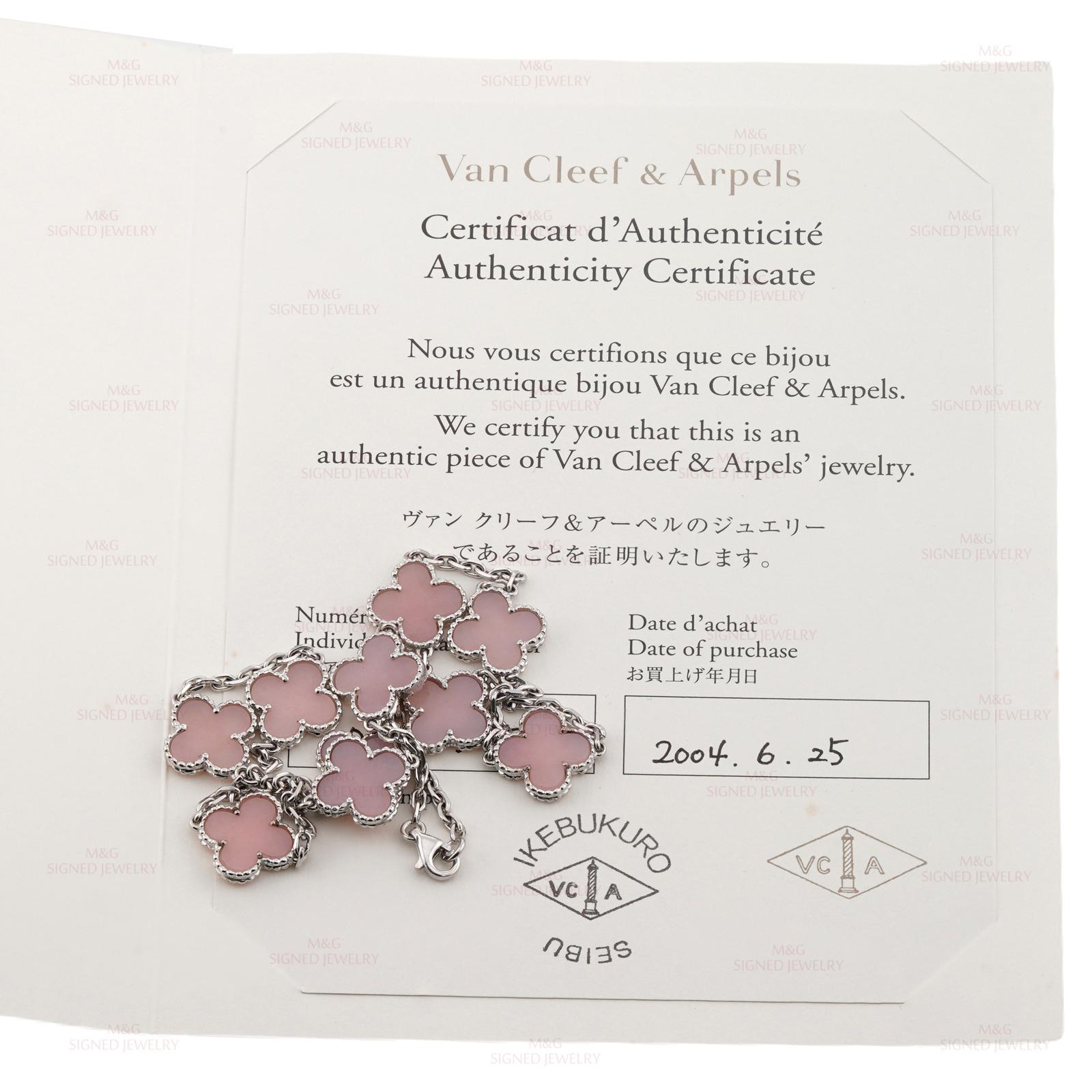 Women's VAN CLEEF & ARPELS Alhambra 10 Motif Pink Opal Necklace COA For Sale