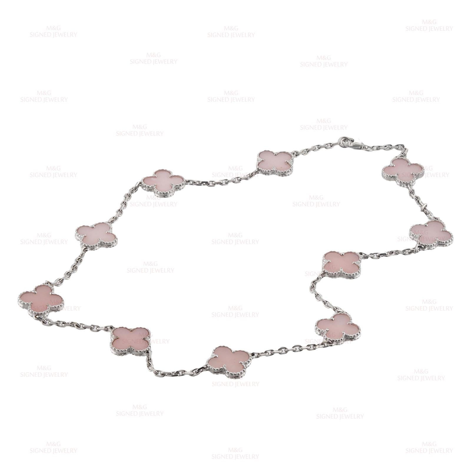 VAN CLEEF & ARPELS Alhambra 10 Motif Pink Opal Necklace COA For Sale 2