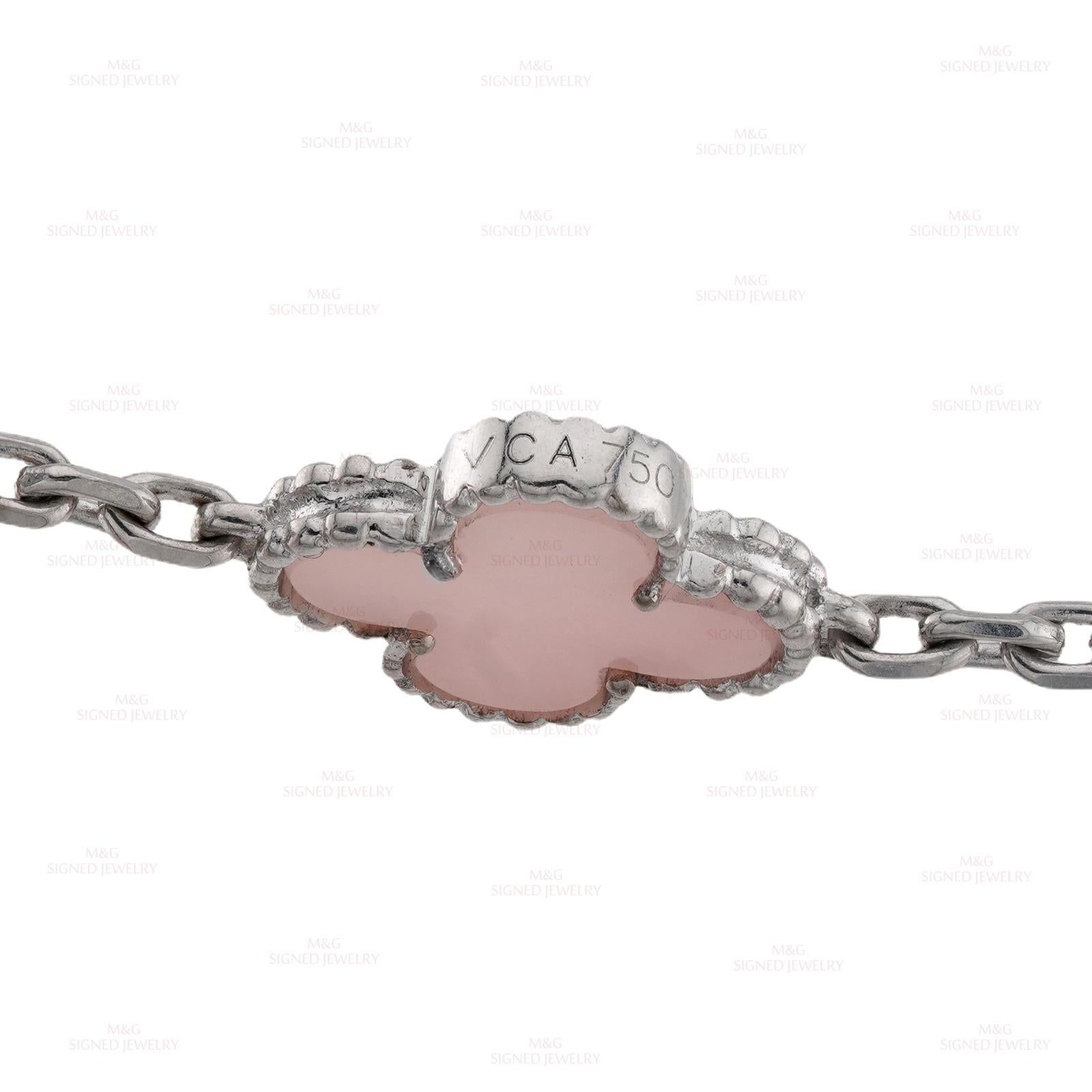 VAN CLEEF & ARPELS Alhambra 10 Motif Pink Opal Necklace COA For Sale 4