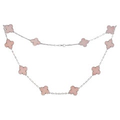 VAN CLEEF & ARPELS Alhambra 10 Motif Pink Opal Necklace COA