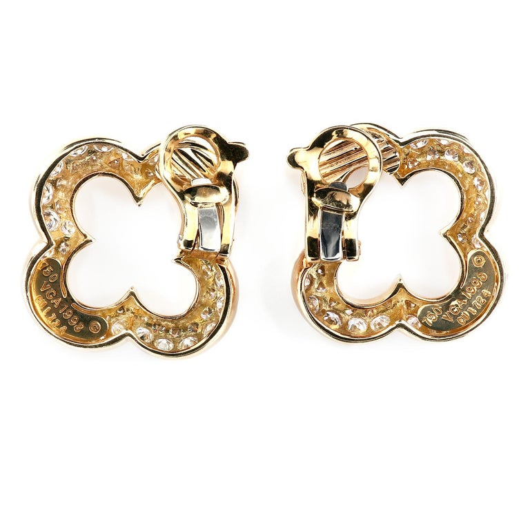 Van Cleef and Arpels Alhambra 18 Karat Gold Earrings Diamond Pavé Clips ...