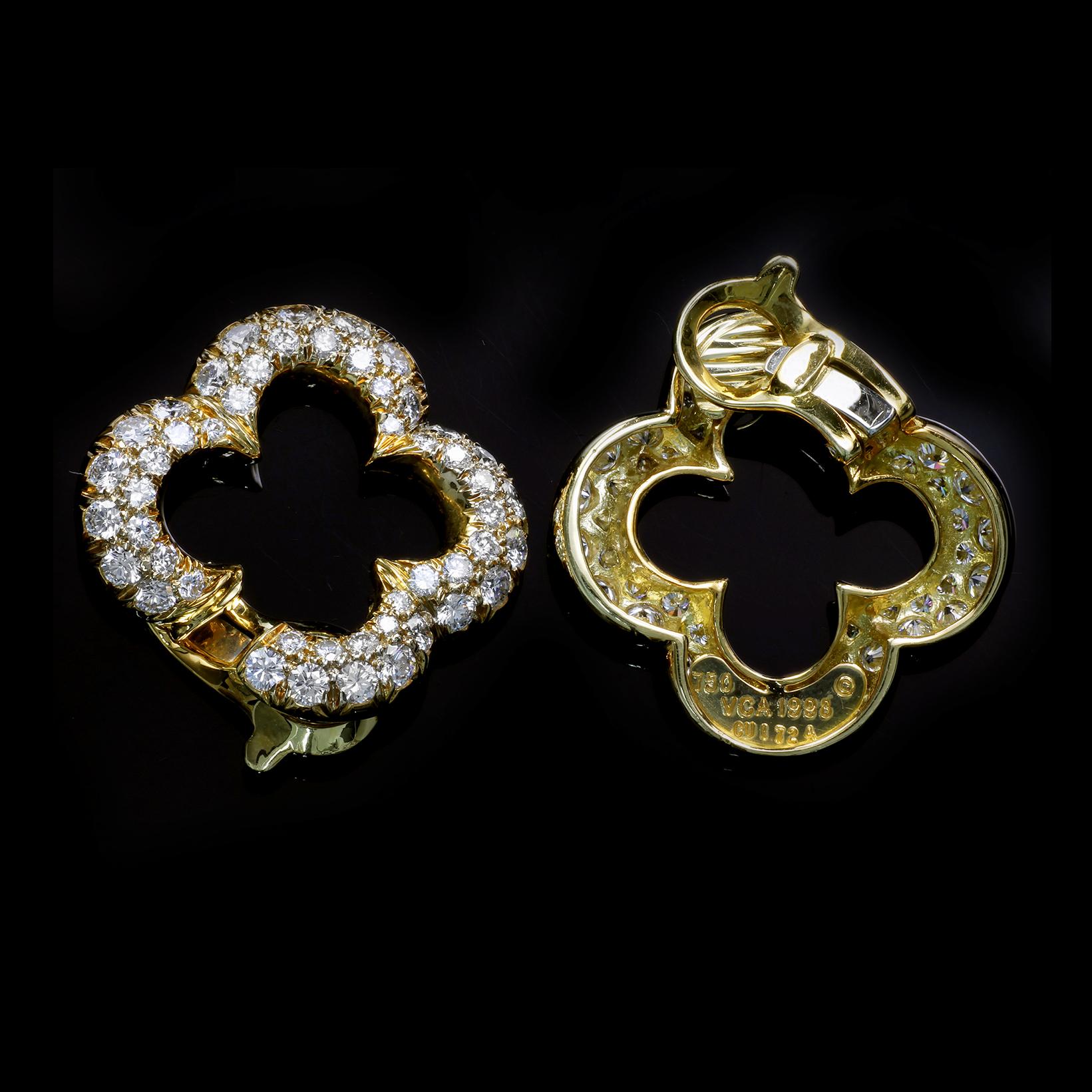 Van Cleef & Arpels Alhambra 18 Karat Gold Earrings Diamond Pavé Clips In Good Condition In New York, NY
