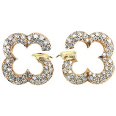 Retro Van Cleef & Arpels Alhambra 18 Karat Gold Earrings Diamond Pavé Clips