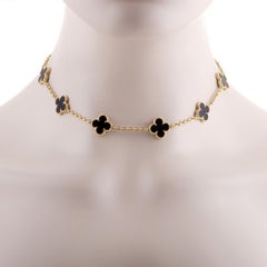 Van Cleef & Arpels Alhambra 18 Karat Gelbgold 10 Motiv Onyx Halskette