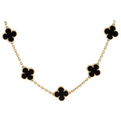 Van Cleef & Arpels Alhambra 18 Karat Yellow Gold 10 Motif Onyx Necklace