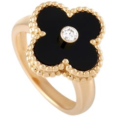 Van Cleef & Arpels Alhambra 18 Karat Yellow Gold Diamond and Onyx Ring