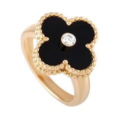 Van Cleef & Arpels Alhambra 18 Karat Gelbgold Diamant und Onyx Ring