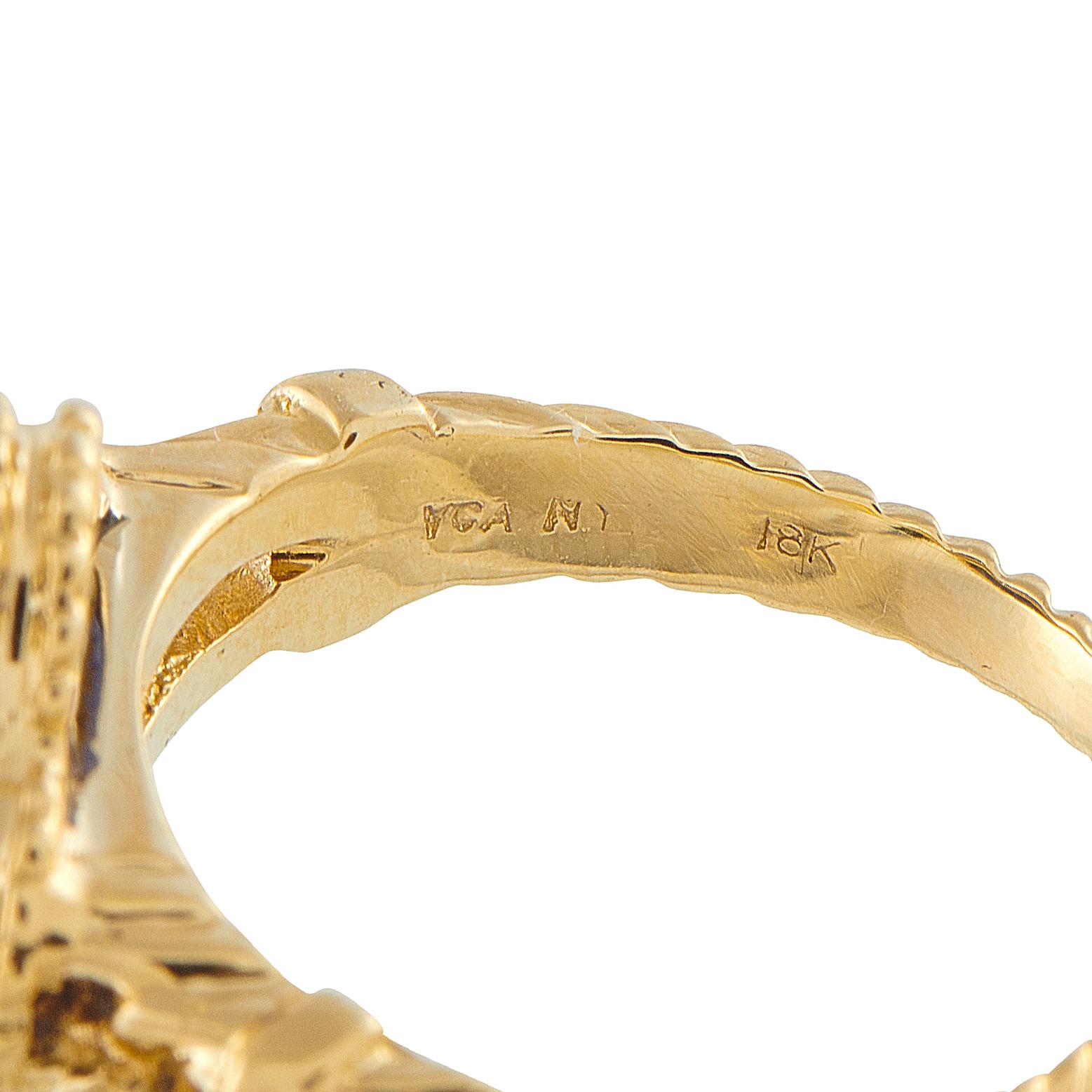 Donna Van Cleef & Arpels Alhambra 18K Gold Diamond & Lapis Lazuli Ring VC06-110725 in vendita