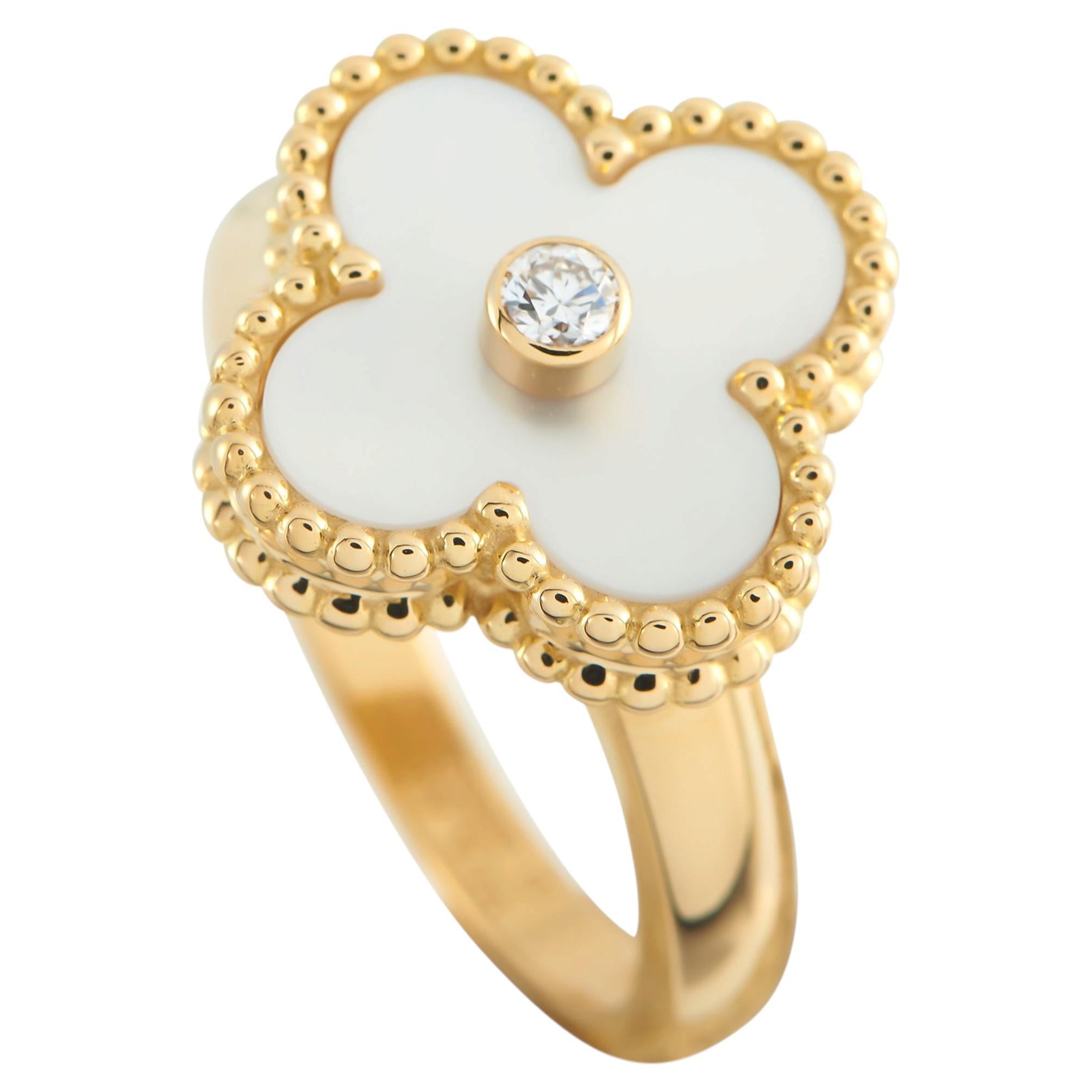 Van Cleef & Arpels Alhambra 18K Gold Diamant & Perlmutt Ring VC14-052026