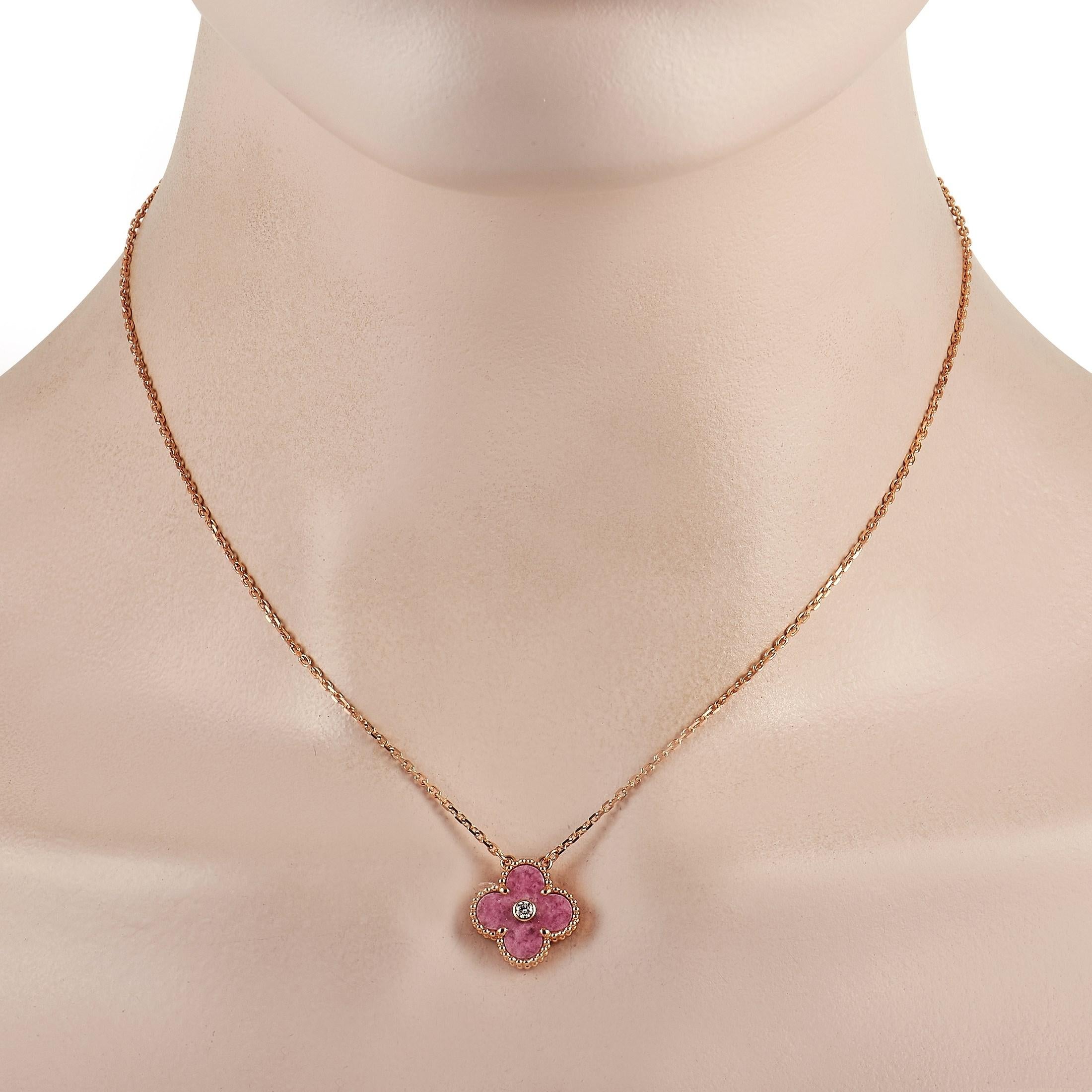 Valued for its timeless elegance, this clover leaf-inspired necklace from Van Cleef & Arpels will be a treasured piece to add to a jewelry collection. Released as a limited edition, this Alhambra pendant comes fashioned in rose gold bearing the