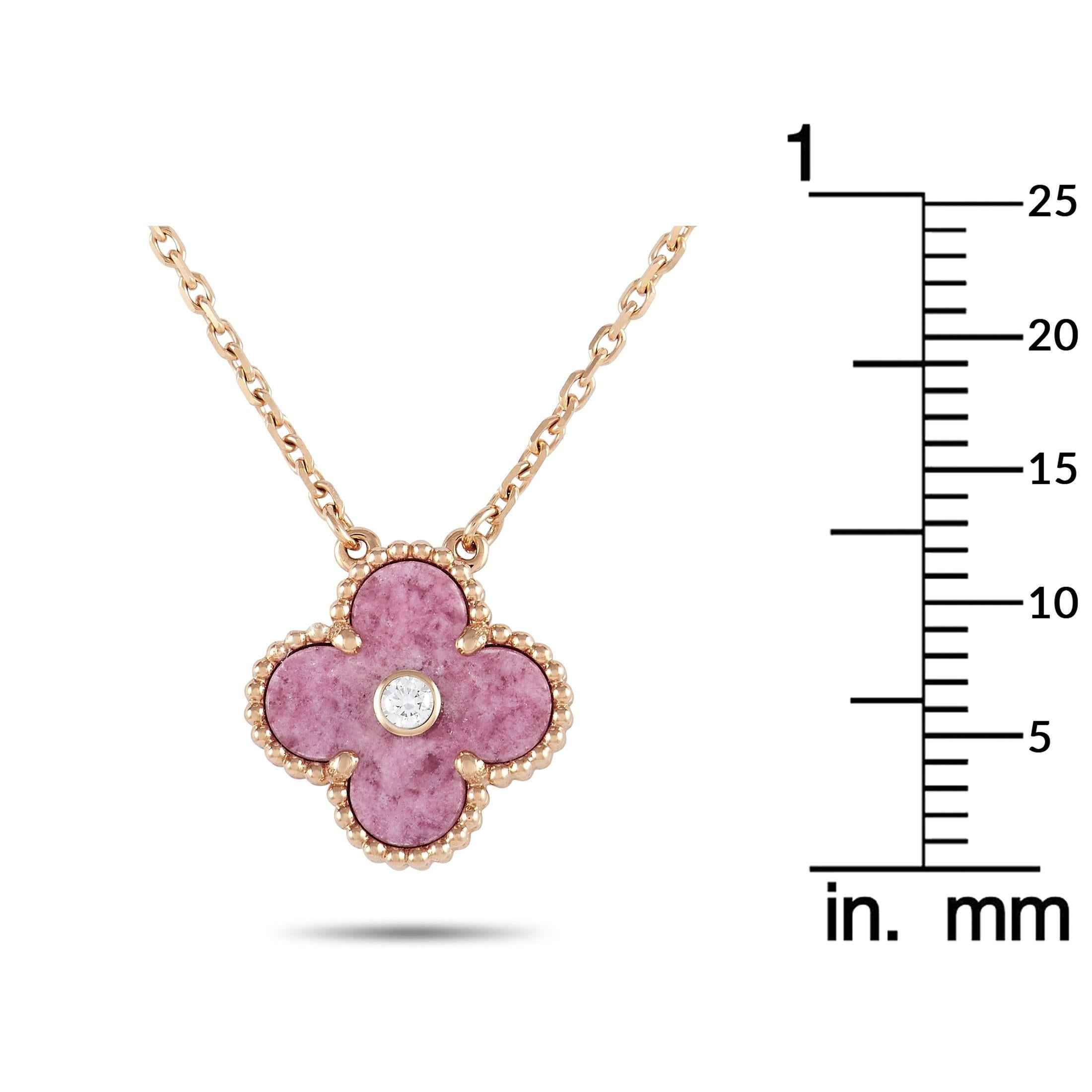 Van Cleef & Arpels Alhambra Halskette aus 18 Karat Roségold mit Diamanten und Rhodonit im Zustand „Hervorragend“ in Southampton, PA
