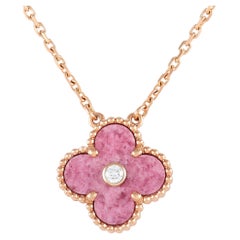 Van Cleef & Arpels Alhambra 18K Rose Gold Diamond and Rhodonite Necklace