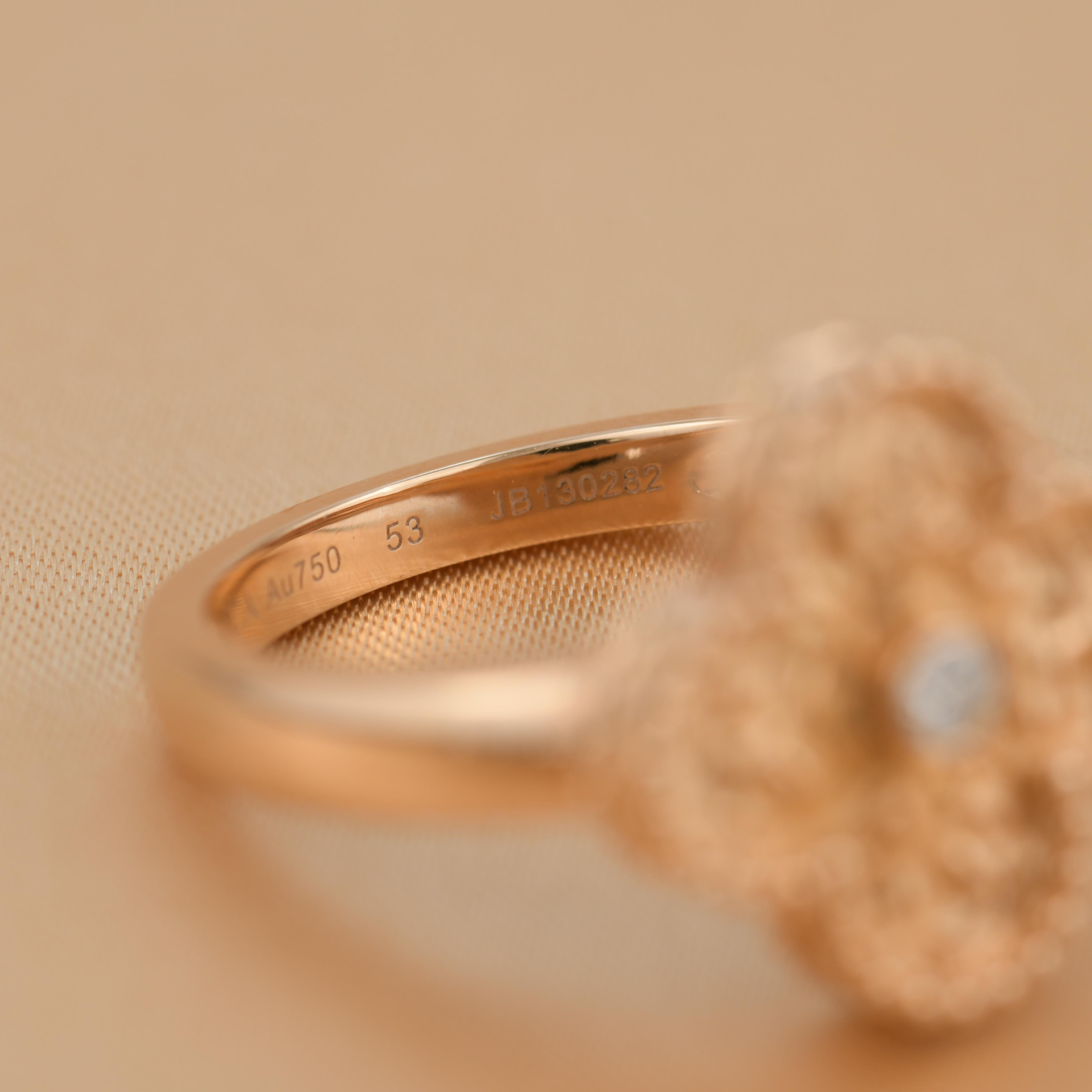 Van Cleef & Arpels Alhambra 18k Rose Gold Diamond Ring In Excellent Condition In Banbury, GB