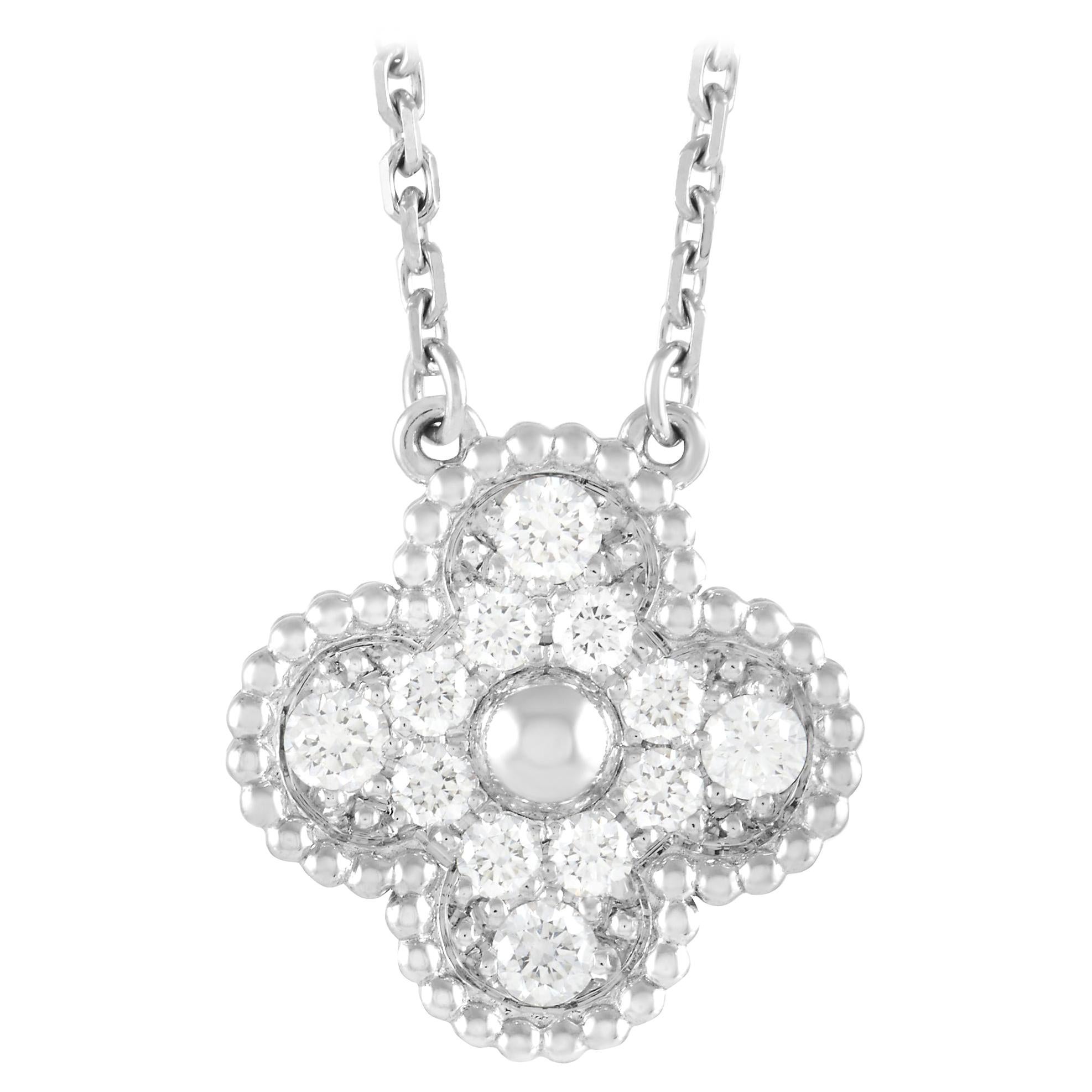 Van Cleef & Arpels Alhambra 18k White Gold 0.48 Ct Diamond Pendant Necklace