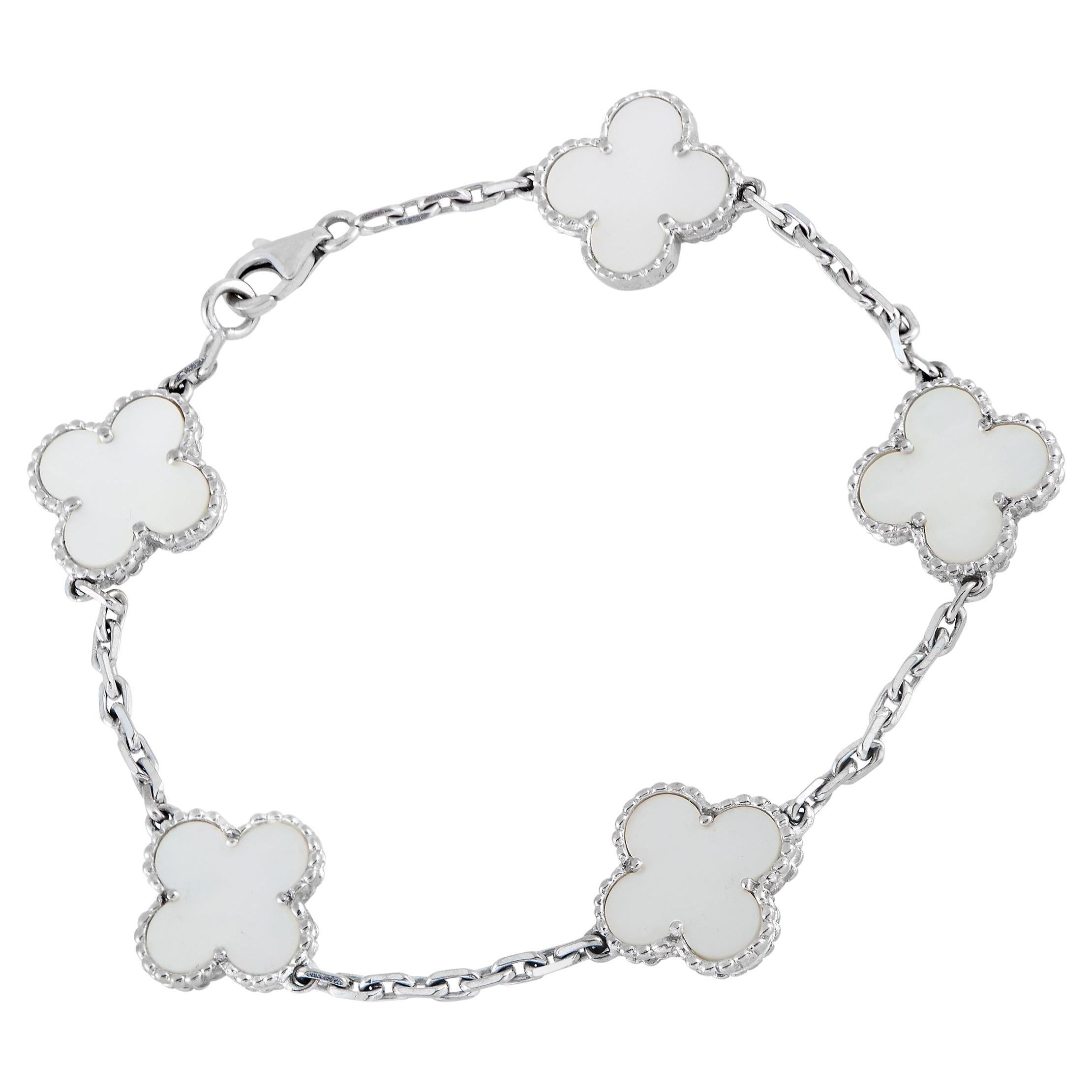 Van Cleef & Arpels Alhambra Armband aus 18 Karat Weißgold mit 5-Motiven aus Perlmutt