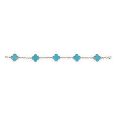 Van Cleef & Arpels Alhambra 18K White Gold 5 Motif Turquoise Bracelet 7.75"