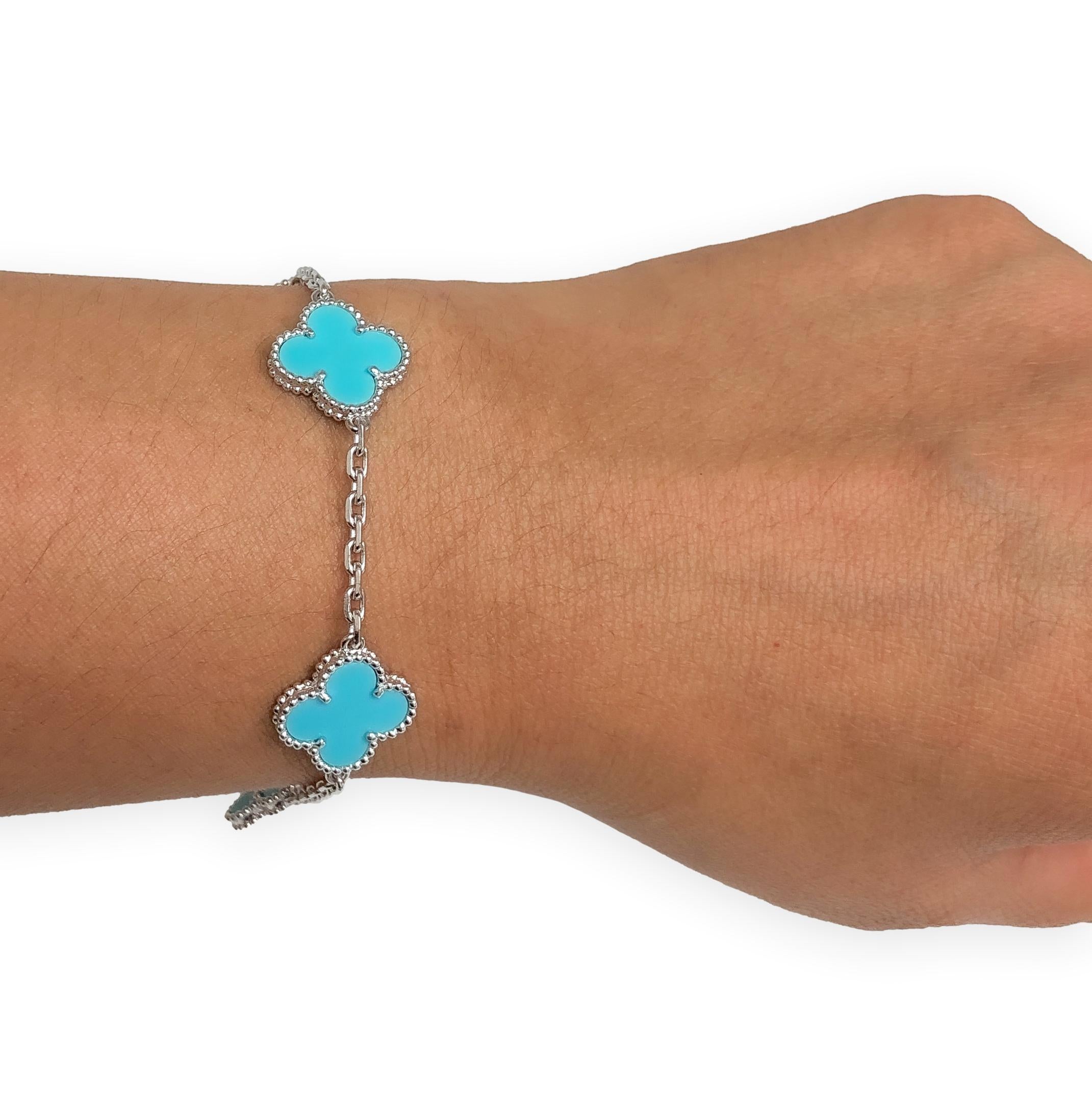 Van Cleef & Arpels Bracelet Alhambra en or blanc 18K à 5 motifs Turquoise 7.75