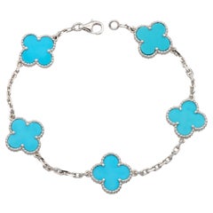 Van Cleef & Arpels Bracelet Alhambra en or blanc 18K à 5 motifs Turquoise 7.75"