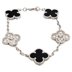 Van Cleef & Arpels Alhambra 18k White Gold Diamond Onyx Bracelet