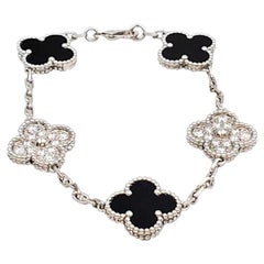 Van Cleef & Arpels Alhambra 18k Weißgold Diamant Onyx Armband