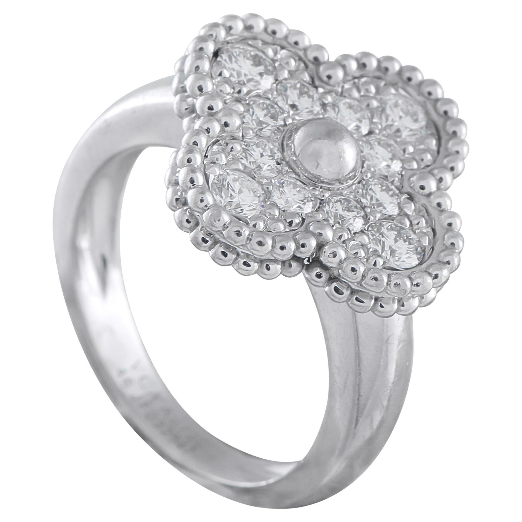 Van Cleef & Arpels Alhambra 18K White Gold Diamond Ring VC26-011326 For Sale