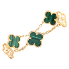 Van Cleef & Arpels Alhambra 18K Yellow Gold 0.96ct Diamond & Malachite Bracelet