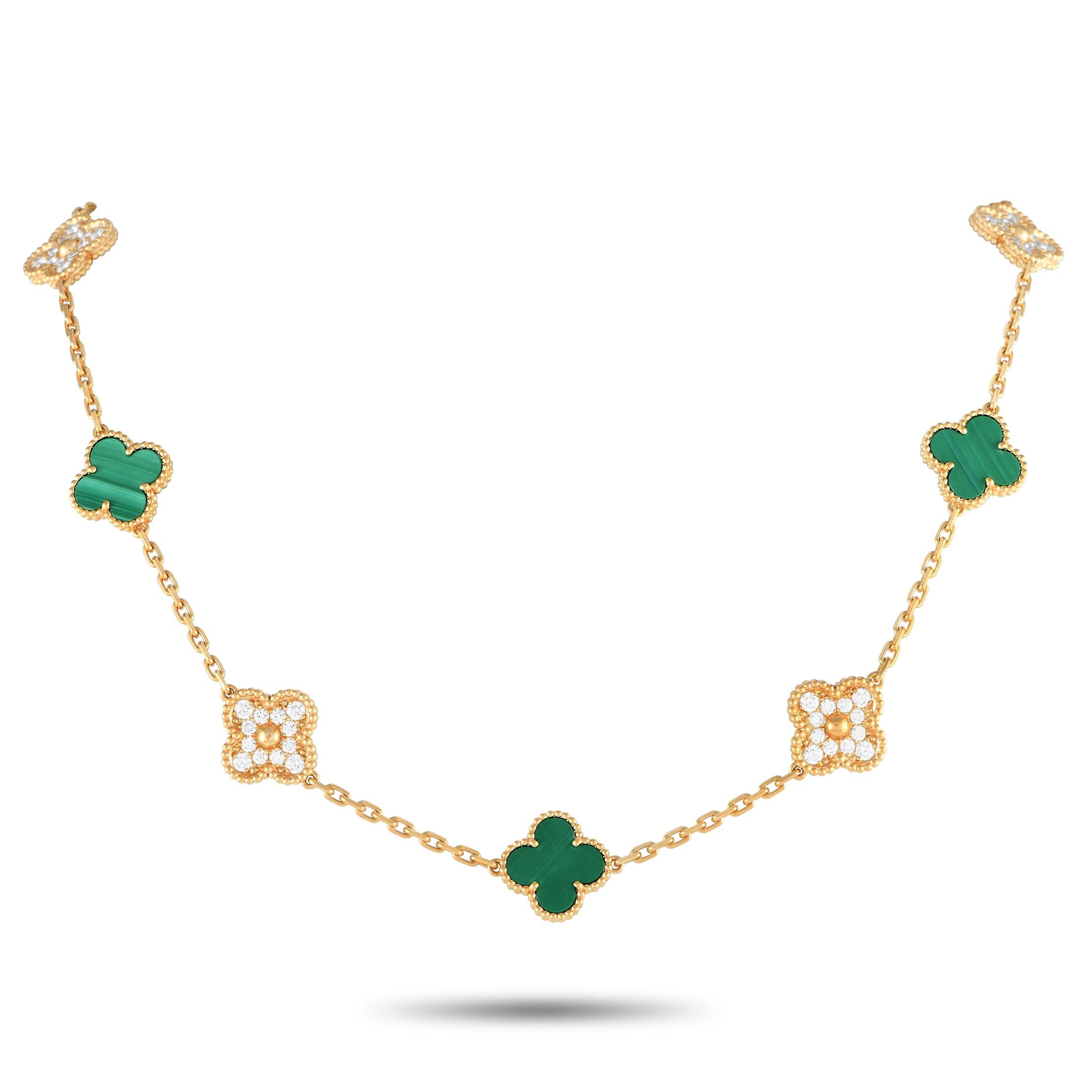 Van Cleef & Arpels Alhambra 18K Gelbgold 2,42ct Diamant Malachit Halskette im Zustand „Hervorragend“ in Southampton, PA