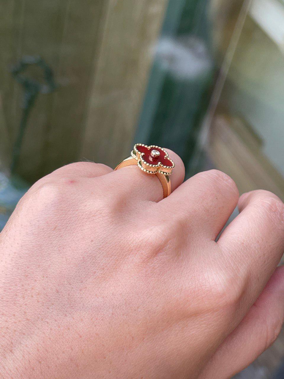 Van Cleef & Arpels Alhambra 18K Yellow Gold Carnelian Diamond Ring 1