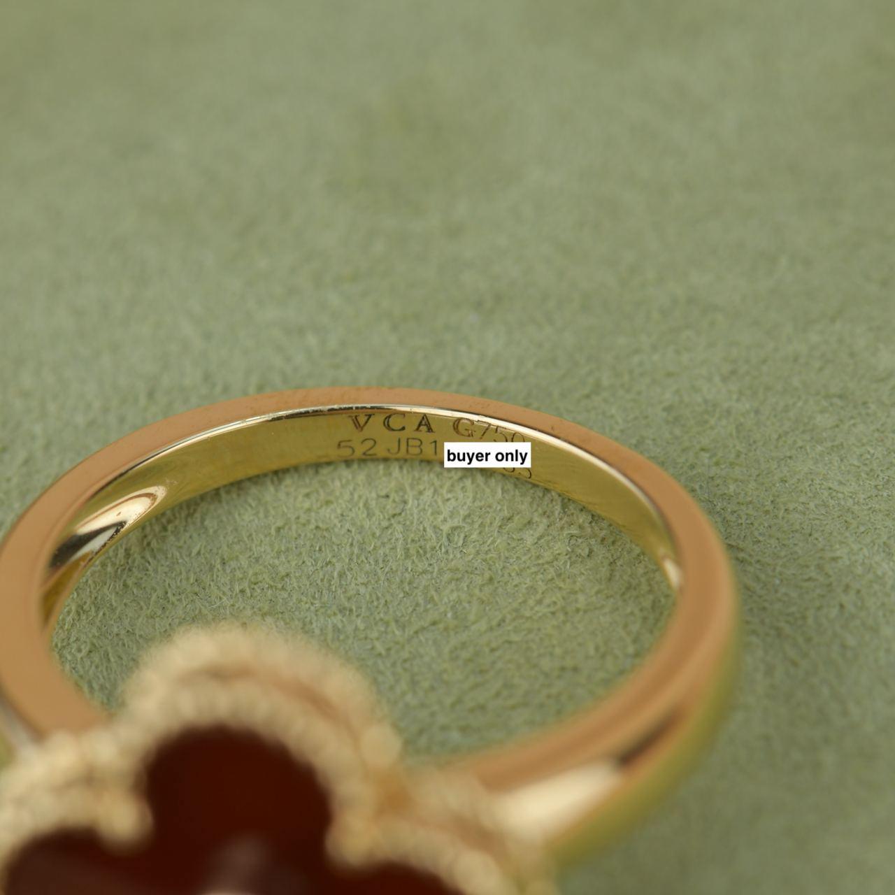 Van Cleef & Arpels Alhambra 18K Yellow Gold Carnelian Diamond Ring 2