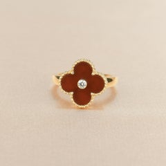 Van Cleef & Arpels Alhambra 18K Yellow Gold Carnelian Diamond Ring