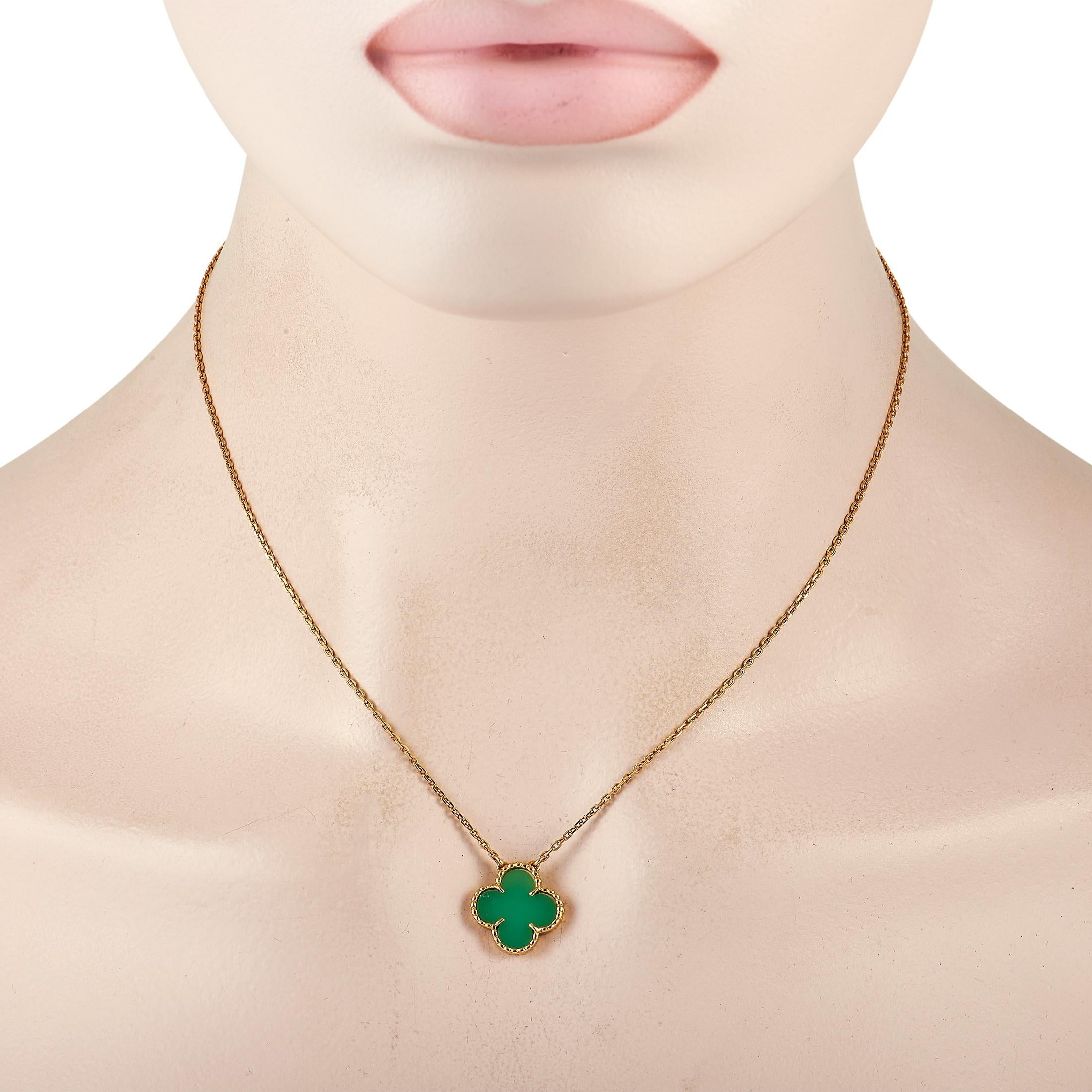 Bring an elegant pop of color to any ensemble with this Van Cleef & Arpels Alhambra 18K Yellow Gold Chalcedony Necklace. The 0.65