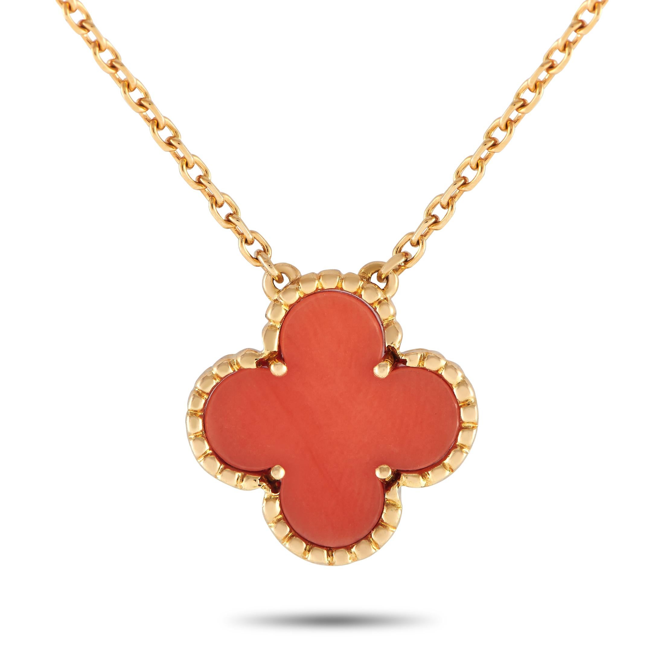 Van Cleef and Arpels Alhambra 18k Yellow Gold Coral Necklace at 1stDibs