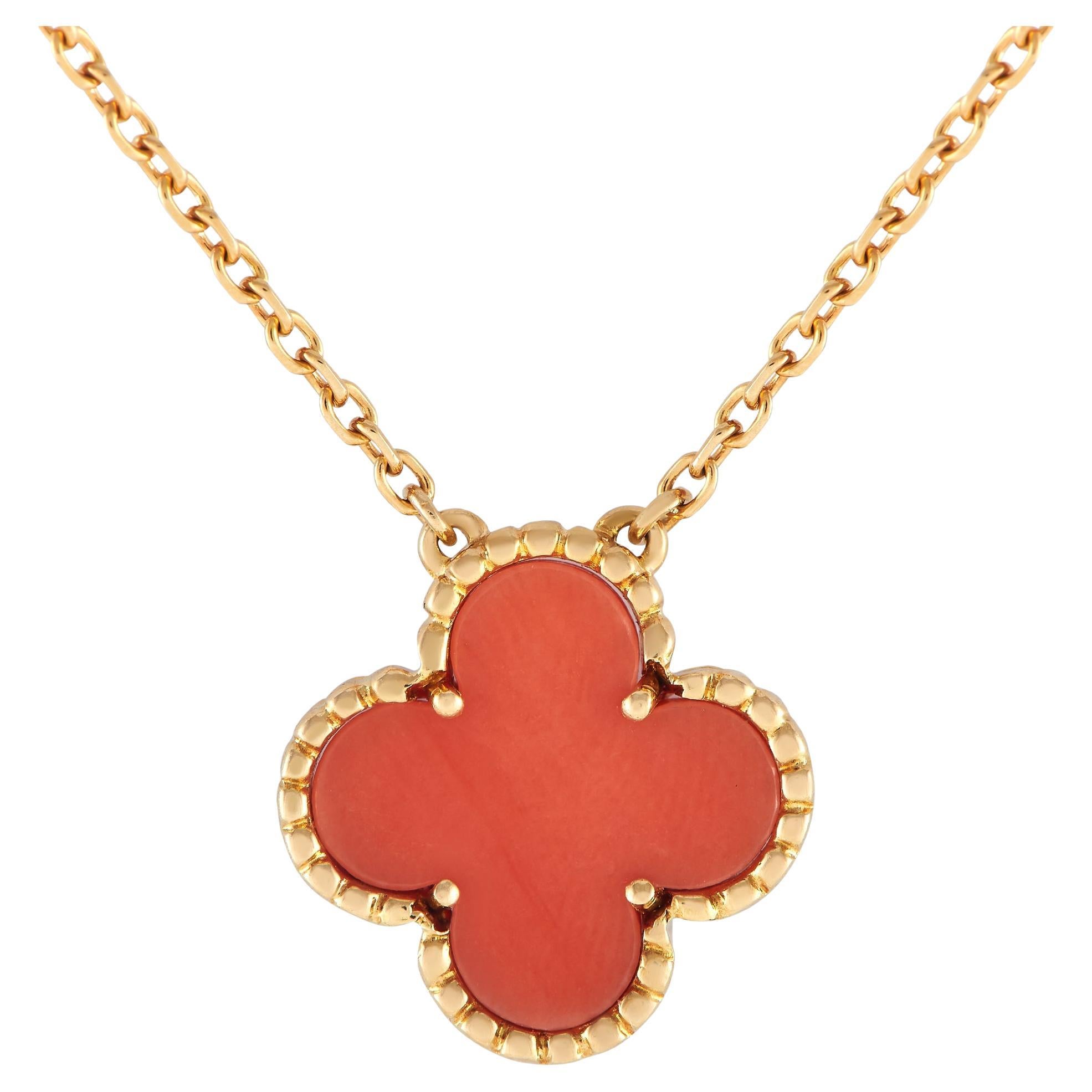Van Cleef & Arpels Alhambra 18k Yellow Gold Coral Necklace