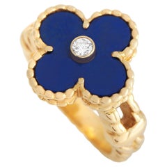 Van Cleef & Arpels Alhambra 18K Yellow Gold Diamond and Lapis Ring