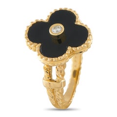 Van Cleef & Arpels Alhambra 18K Yellow Gold Diamond and Onyx Ring VC08-110725