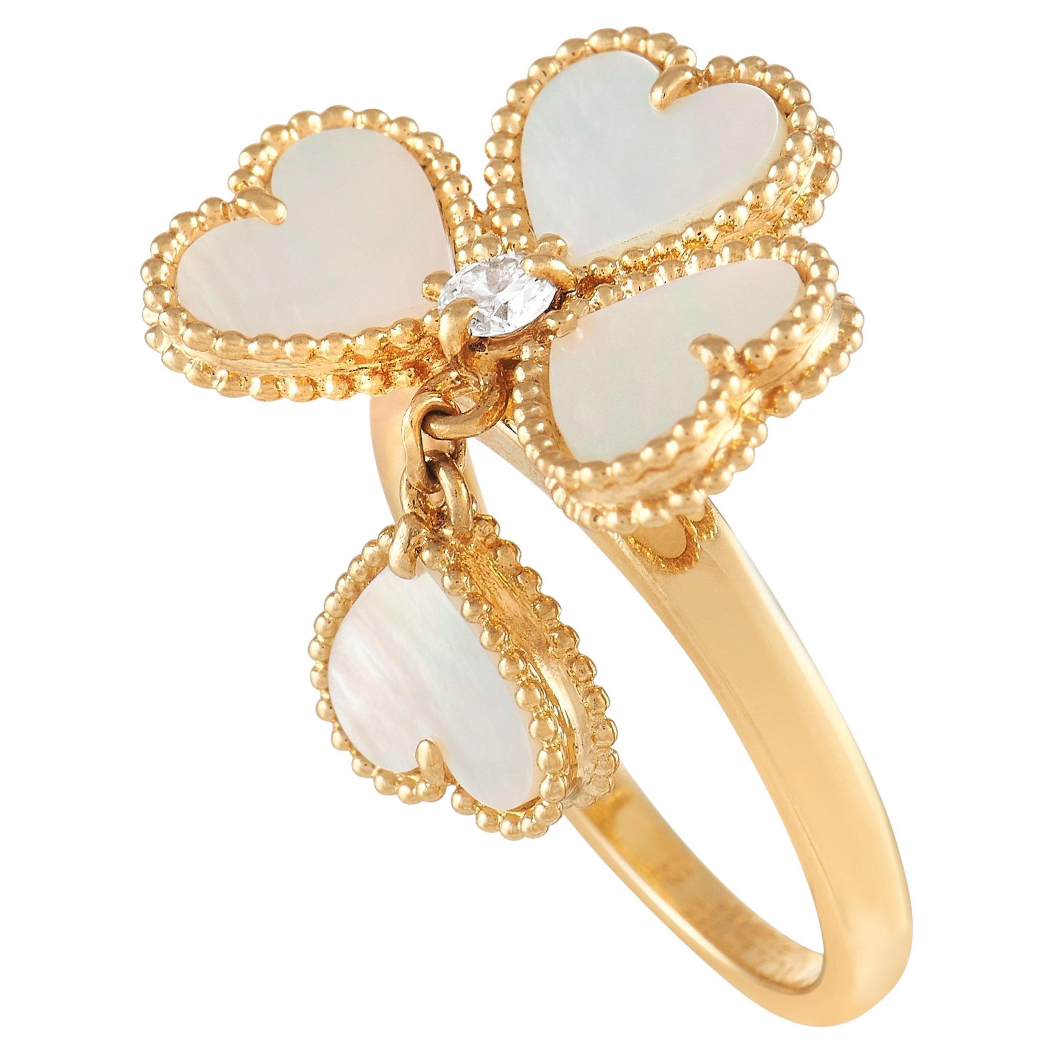 Van Cleef & Arpels Alhambra 18K Yellow Gold Diamond & Mother of Pearl Ring