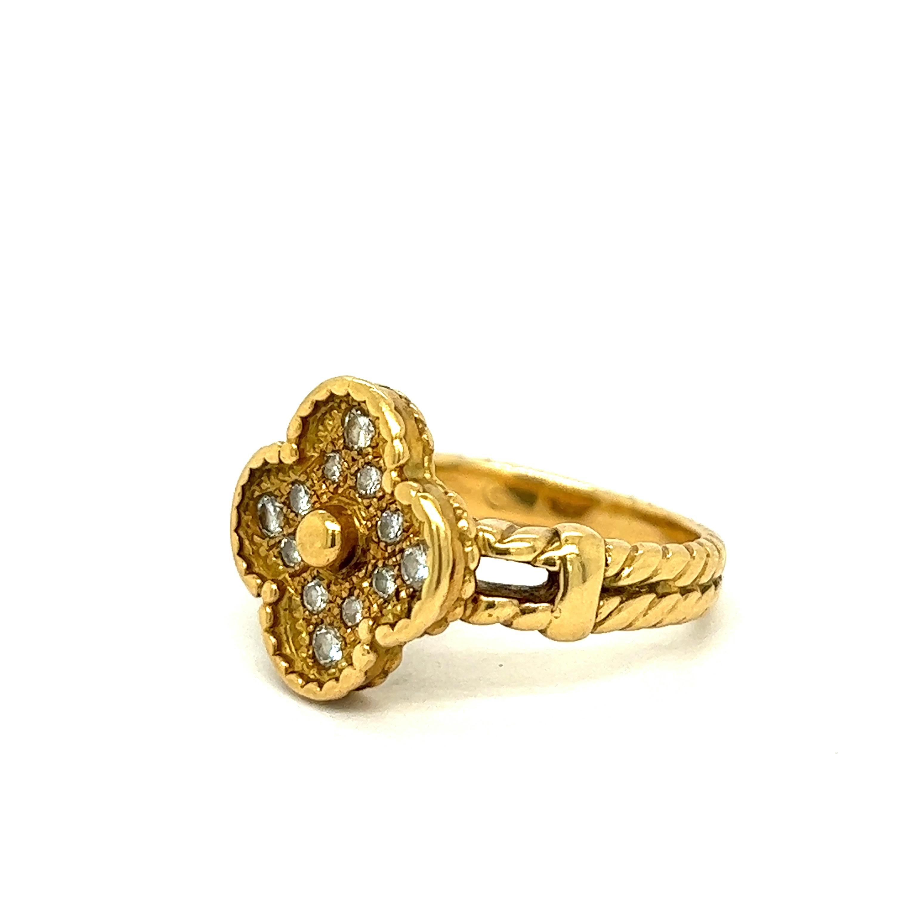 Round Cut Van Cleef & Arpels Alhambra 18k Yellow Gold Diamond Ring For Sale