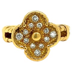 Retro Van Cleef & Arpels Alhambra 18k Yellow Gold Diamond Ring