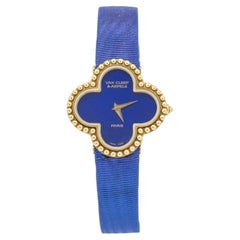 Van Cleef & Arpels Alhambra 18K Yellow Gold Lapis Lazuli Dial Quartz Ladies 26mm